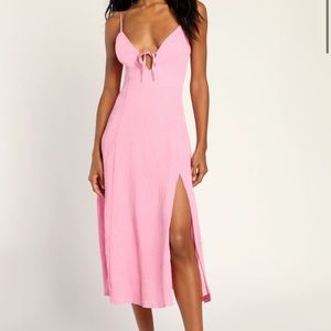 Pink Plisse Sleeveless Tie-Front Midi Dress